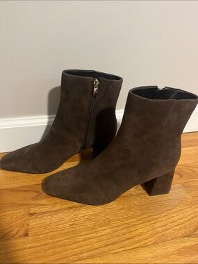 Marc Fisher Brown Suede Ankle Boots with Block Heel